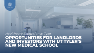 Tyler, Texas' UT Tyler School of Medicine and nearby residential and commercial properties, representing the city’s transformation into a medical and real estate investment hub in 2025.